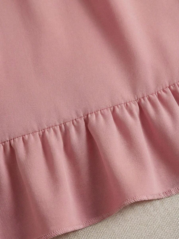 Vestido Rosa Con Escote Cuadrado Y Mangas Abullonadas