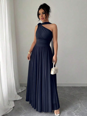 Vestido Largo Elegante De Un Hombro Azul Marino