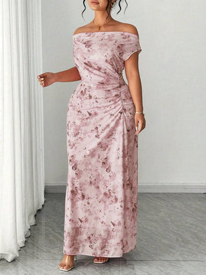 Vestido Largo Floral Con Hombros Descubiertos