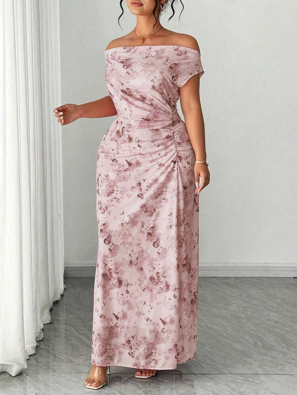 Vestido Largo Floral Con Hombros Descubiertos
