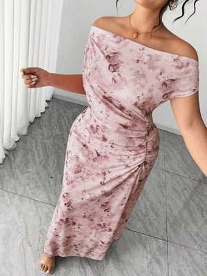 Vestido Largo Floral Con Hombros Descubiertos