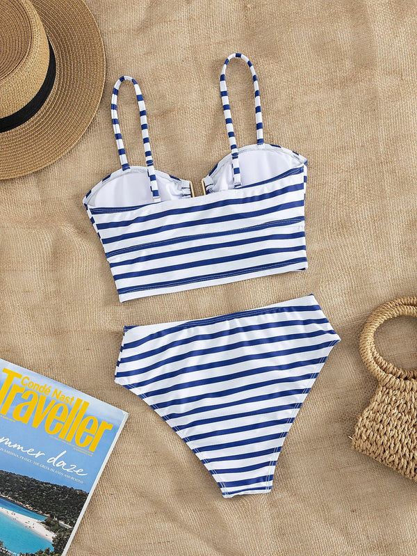 Bikini De Rayas Azules Y Blancas Estilo Marinero