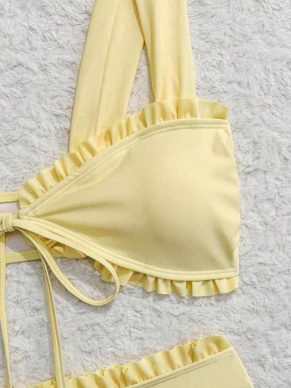 Bikini Amarillo Con Volantes Y Lazo Frontal
