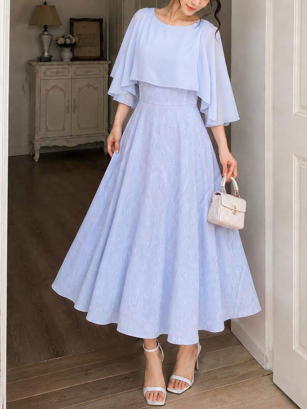 Vestido Elegante Azul Cielo Con Capa De Gasa