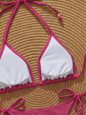 Bikini De Triángulo Con Lazo Ajustable Rosa Fucsia
