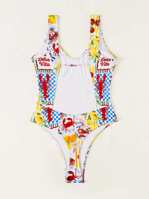 Traje de Baño Pop Art de Una Pieza con Espalda Descubierta