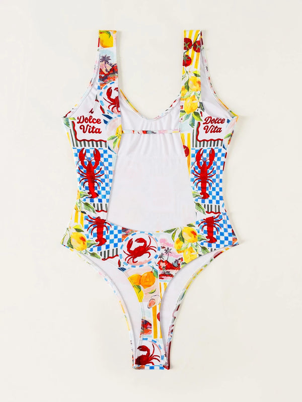 Traje de Baño Pop Art de Una Pieza con Espalda Descubierta