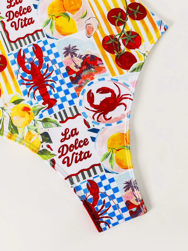 Traje de Baño Pop Art de Una Pieza con Espalda Descubierta