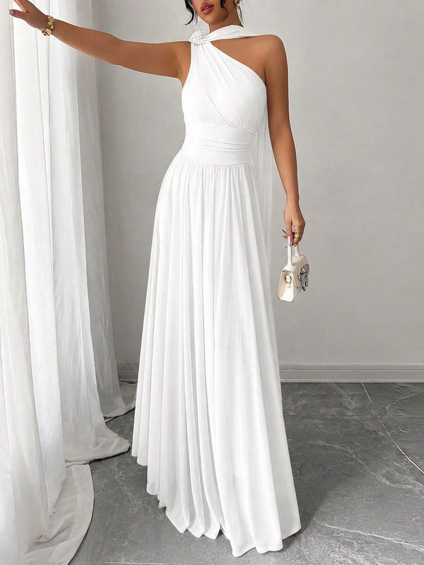 Vestido Largo Elegante de Un Hombro Blanco