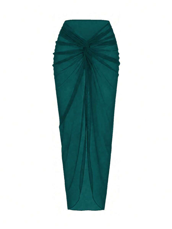 Vestido Maxi Verde con Escote Profundo y Detalle de Concha