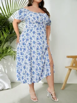 Curvy Vestido Con Estampado Floral De Manga Farol