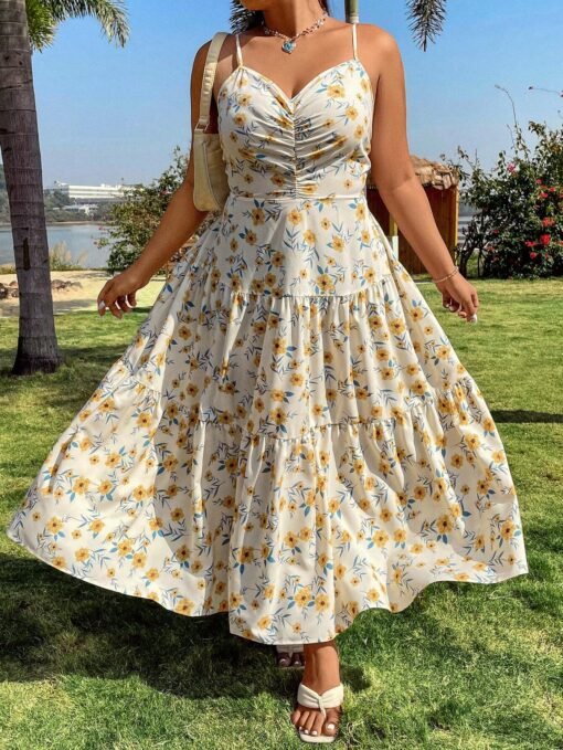 Vestido Curvy Maxi Con Tirantes Finos Con Patrón Floral