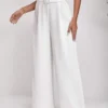 Pantalones De Pierna Ancha Blanco Talle Alto Con Cinturón