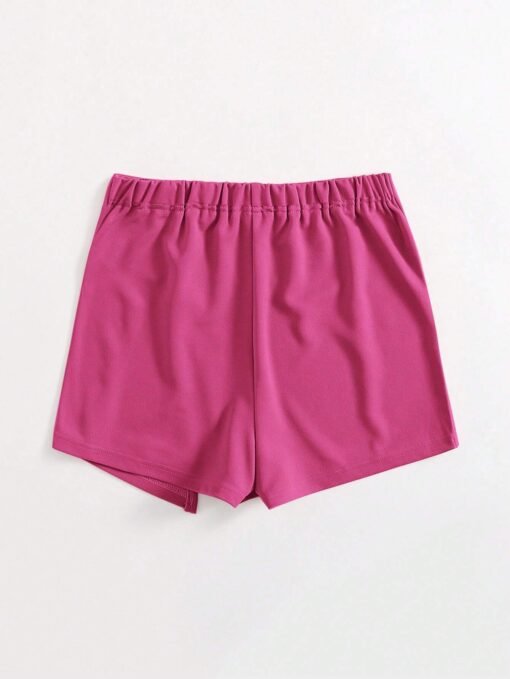 Parte trasera de la falda pantalón rosa fucsia con cintura elástica.