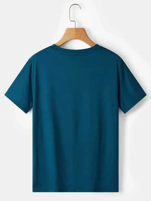 Camiseta azul casual de manga corta - vista trasera.