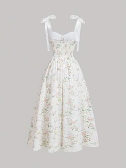 Vestido midi floral con fruncido en la espalda, vista trasera