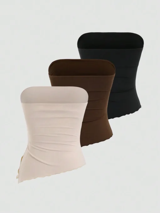 Set de 3 Tops Bandeau Asimétricos en Colores Neutros