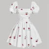 Vestido casual blanco con bordado de rosas - Vista frontal