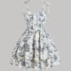 Vestido corto azul y blanco de tirantes con corset frontal y capas relajadas