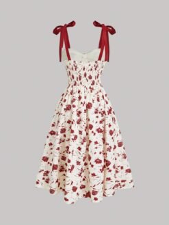 Parte trasera del vestido midi bohemio mostrando fruncido y diseño de tirantes.