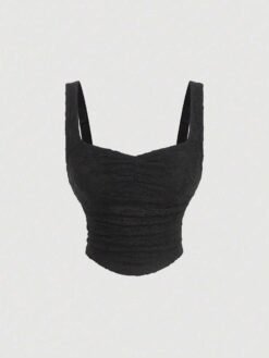 Top del set elegante negro con tirantes y frunces