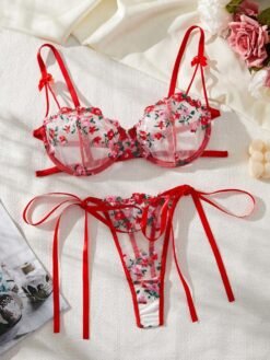 Sujetador rojo bordado con tirantes ajustables