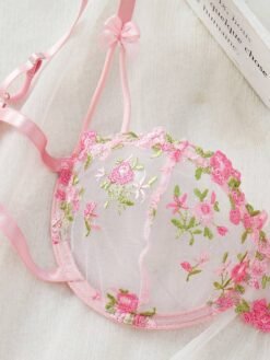 Sujetador demi rosa bordado con tirantes ajustables