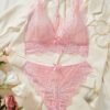 Set de lencería rosa con encaje y diseño halter – set de lencería rosa