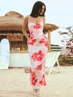 Vestido largo bohemio con estampado floral y tirantes finos – vestido largo bohemio