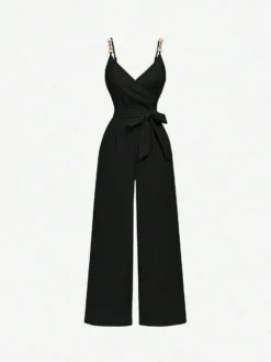 Mono elegante negro con tirantes finos y cinturón – mono elegante negro