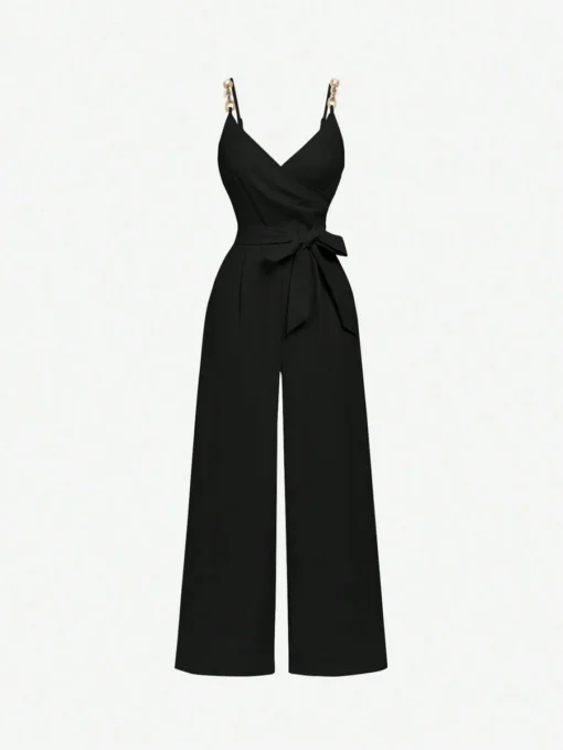 Mono elegante negro con tirantes finos y cinturón – mono elegante negro