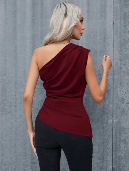 Vista trasera de blusa asimétrica marrón elegante – blusa asimétrica marrón
