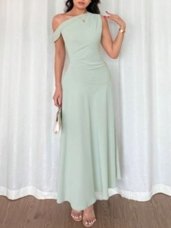 Vestido verde elegante de largo completo sin mangas