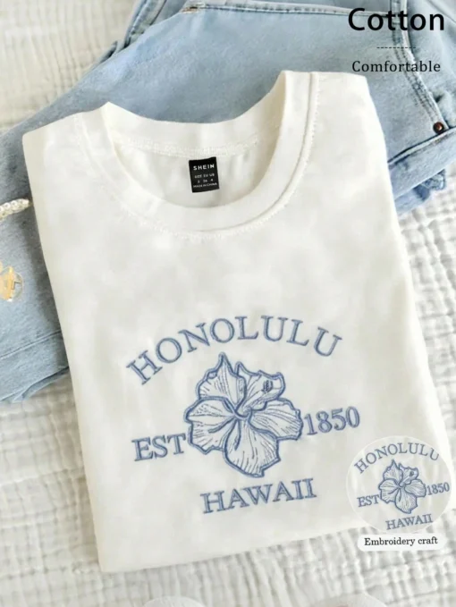 Camiseta Bordada Honolulu Hawaii